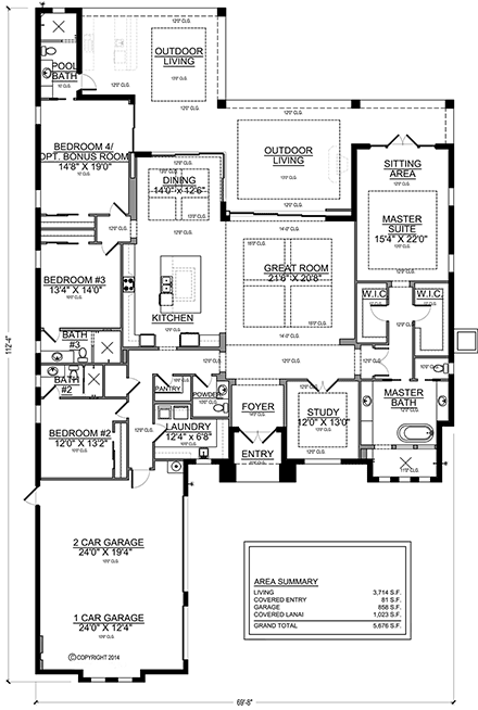 Coastal, Florida House Plan 78165 with 4 Beds, 5 Baths, 3 Car Garage First Level Plan