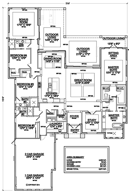 Coastal, Florida House Plan 78166 with 4 Beds, 5 Baths, 3 Car Garage First Level Plan