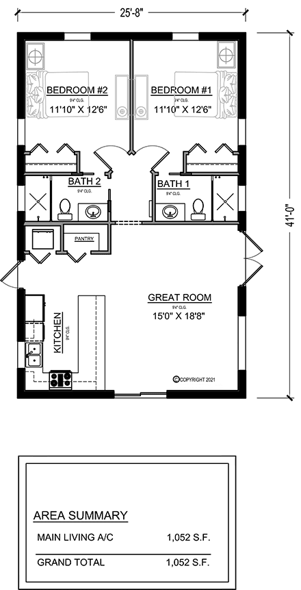 Modern House Plan 78169 with 2 Beds, 2 Baths First Level Plan