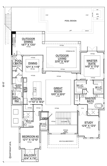 Coastal House Plan 78170 with 4 Beds, 5 Baths, 4 Car Garage First Level Plan