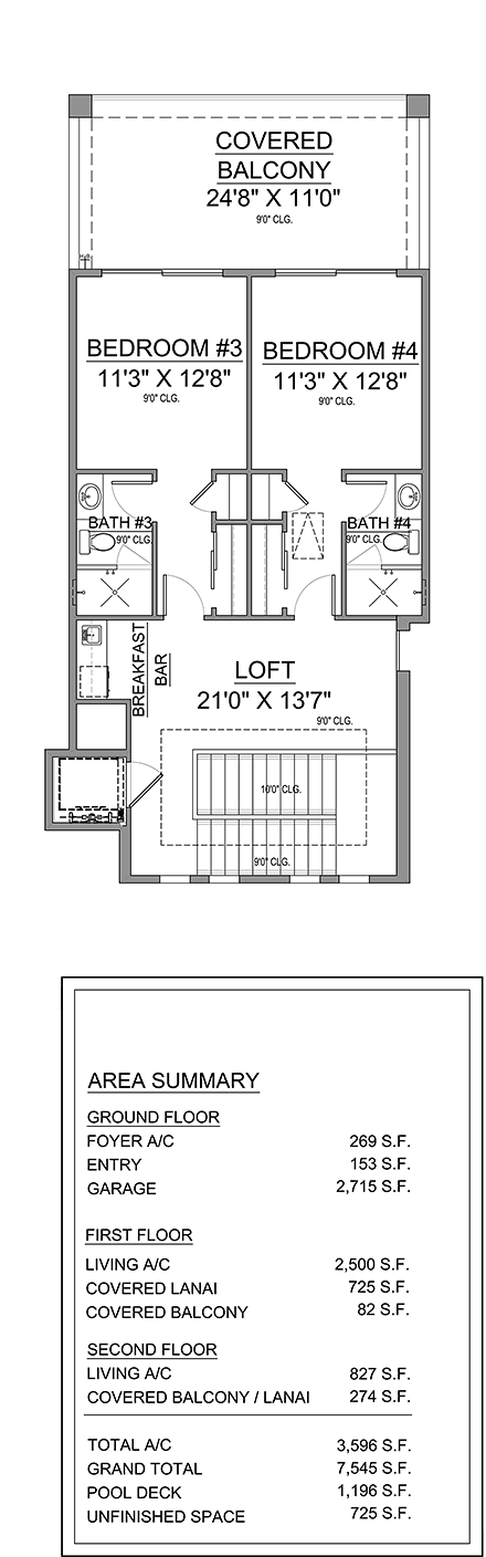 Coastal House Plan 78170 with 4 Beds, 5 Baths, 4 Car Garage Second Level Plan