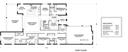 Coastal, Florida House Plan 78171 with 5 Beds, 5 Baths, 3 Car Garage First Level Plan
