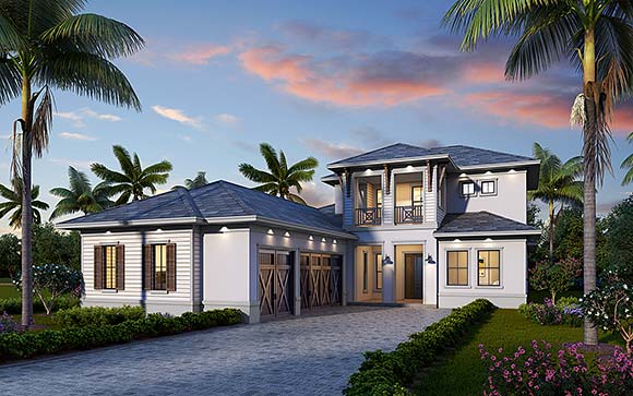 Coastal, Florida House Plan 78171 with 5 Beds, 5 Baths, 3 Car Garage Elevation
