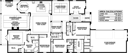 Mediterranean House Plan 78172 with 4 Beds, 4 Baths, 3 Car Garage First Level Plan