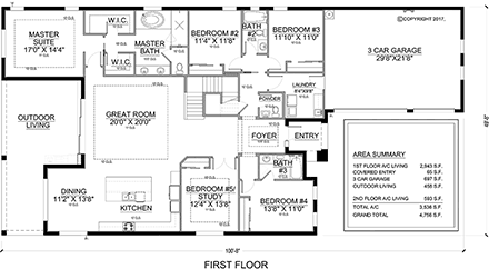 Coastal, Florida, Mediterranean, Modern House Plan 78176 with 6 Beds, 5 Baths, 3 Car Garage First Level Plan