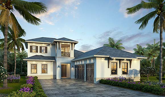 Coastal, Florida, Mediterranean, Modern House Plan 78176 with 6 Beds, 5 Baths, 3 Car Garage Elevation