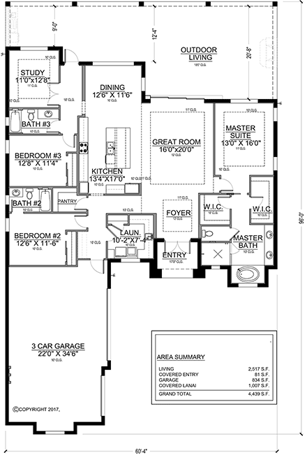 Florida, Modern House Plan 78177 with 3 Beds, 3 Baths, 3 Car Garage First Level Plan