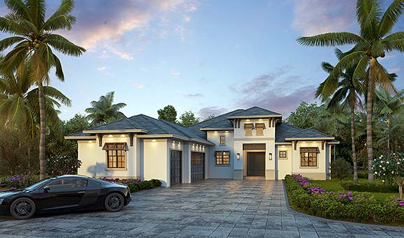 Florida, Modern House Plan 78177 with 3 Beds, 3 Baths, 3 Car Garage Elevation