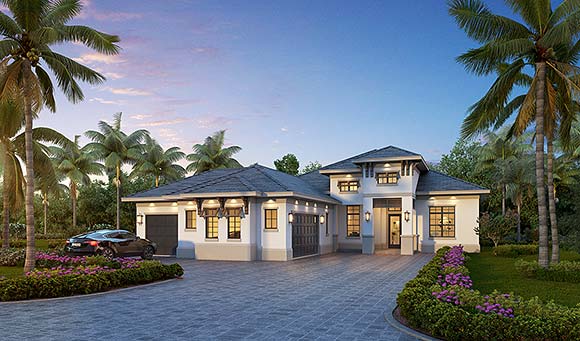 Florida, Modern House Plan 78179 with 3 Beds, 4 Baths, 3 Car Garage Elevation