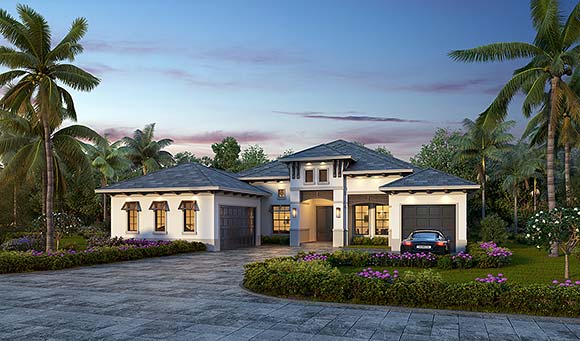 Florida, Modern House Plan 78180 with 4 Beds, 3 Baths, 3 Car Garage Elevation