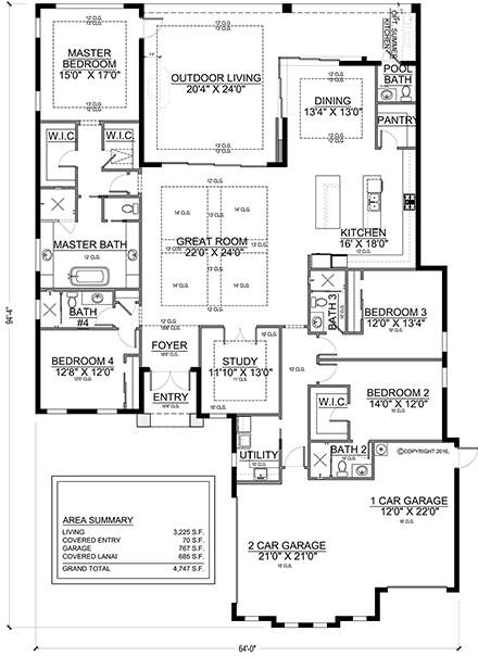 Coastal, Florida, Mediterranean House Plan 78182 with 4 Beds, 5 Baths, 3 Car Garage First Level Plan