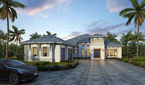 Coastal, Florida House Plan 78184 with 4 Beds, 4 Baths, 3 Car Garage Elevation