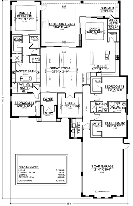 Coastal, Contemporary, Florida, Mediterranean House Plan 78185 with 4 Beds, 5 Baths, 3 Car Garage First Level Plan
