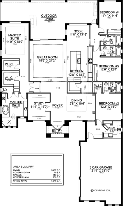 Coastal, Florida, Modern House Plan 78187 with 4 Beds, 4 Baths, 3 Car Garage First Level Plan