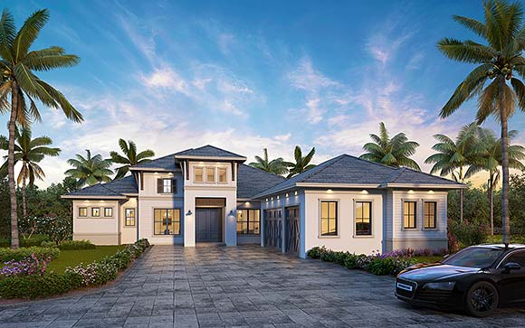 Coastal, Florida, Modern House Plan 78187 with 4 Beds, 4 Baths, 3 Car Garage Elevation