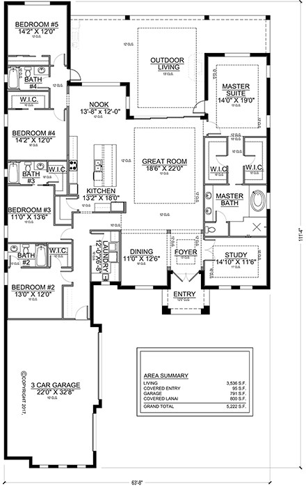Coastal, Florida, Mediterranean House Plan 78189 with 5 Beds, 4 Baths, 3 Car Garage First Level Plan