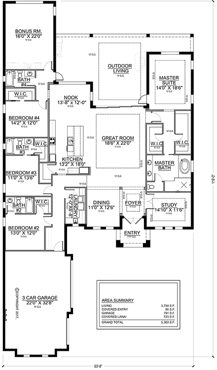 Coastal, Contemporary, Florida, Mediterranean House Plan 78190 with 4 Beds, 4 Baths, 3 Car Garage First Level Plan