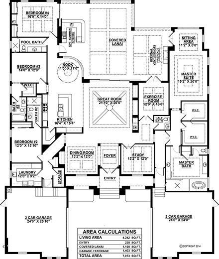 Florida, Modern House Plan 78191 with 4 Beds, 5 Baths, 4 Car Garage First Level Plan