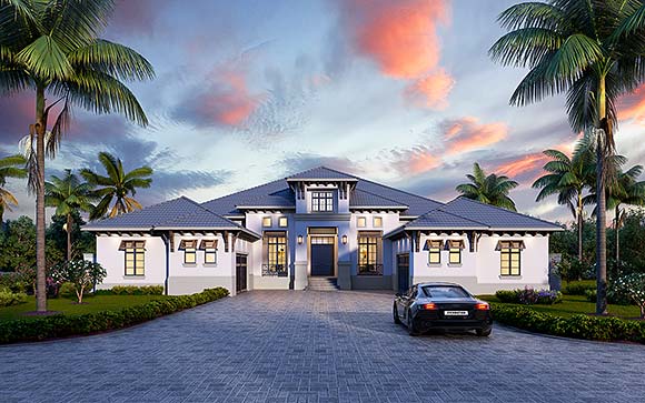 Florida, Modern House Plan 78191 with 4 Beds, 5 Baths, 4 Car Garage Elevation