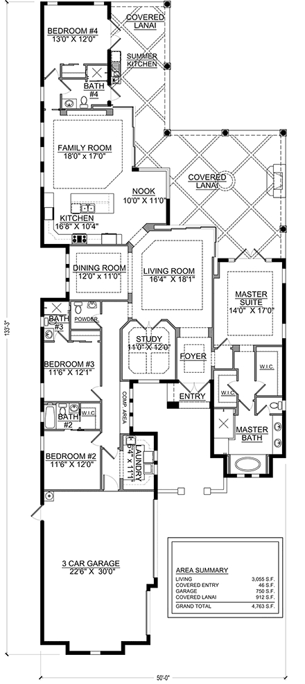 Mediterranean House Plan 78192 with 4 Beds, 5 Baths, 3 Car Garage First Level Plan