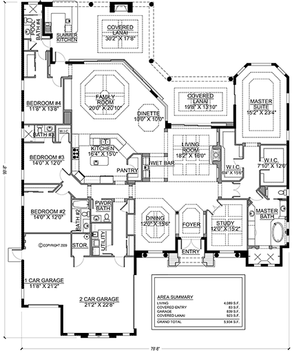 Mediterranean House Plan 78195 with 4 Beds, 5 Baths, 3 Car Garage First Level Plan