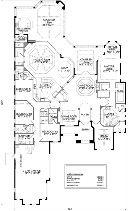 Modern House Plan 78198 with 4 Beds, 6 Baths, 3 Car Garage First Level Plan