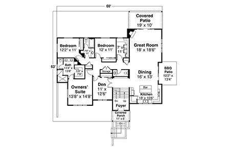 Contemporary, Modern, Prairie House Plan 78400 with 3 Beds, 3 Baths, 2 Car Garage First Level Plan