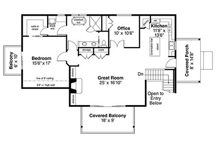 Cottage, Craftsman House Plan 78401 with 1 Beds, 2 Baths, 2 Car Garage First Level Plan