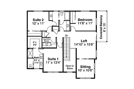 Contemporary, Craftsman, Prairie House Plan 78402 with 3 Beds, 3 Baths, 2 Car Garage Second Level Plan