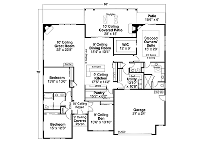 Prairie, Ranch, Traditional House Plan 78406 with 3 Beds, 4 Baths, 2 Car Garage First Level Plan