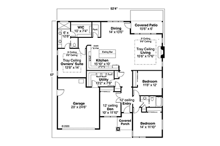 Contemporary, Prairie, Ranch House Plan 78409 with 3 Beds, 2 Baths, 2 Car Garage First Level Plan