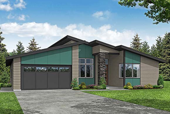 Contemporary, Prairie, Ranch House Plan 78409 with 3 Beds, 2 Baths, 2 Car Garage Elevation