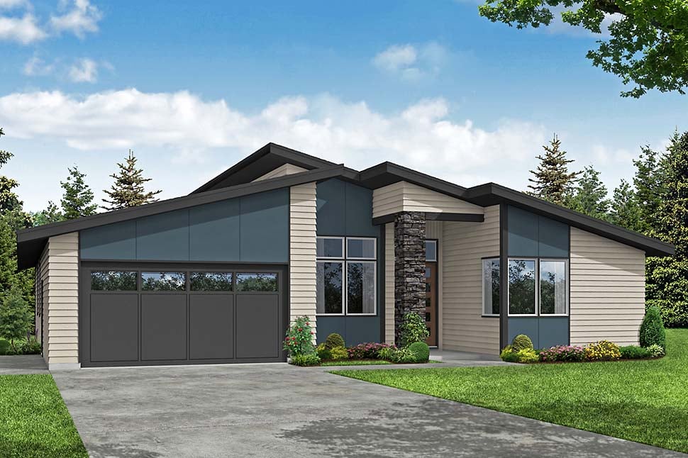 Contemporary, Prairie Style, Ranch Plan with 2112 Sq. Ft., 3 Bedrooms, 2 Bathrooms, 2 Car Garage Picture 4