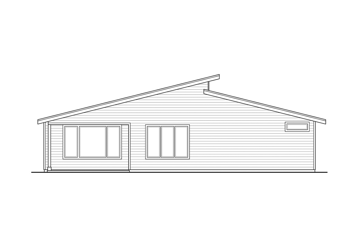 Contemporary, Prairie Style, Ranch Plan with 2112 Sq. Ft., 3 Bedrooms, 2 Bathrooms, 2 Car Garage Rear Elevation