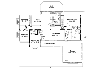 Country, Ranch House Plan 78411 with 3 Beds, 2 Baths, 2 Car Garage First Level Plan