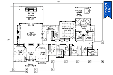 Craftsman, Ranch House Plan 78425 with 4 Beds, 4 Baths, 2 Car Garage First Level Plan