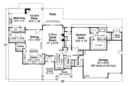 Country, Craftsman House Plan 78428 with 3 Beds, 3 Baths, 3 Car Garage First Level Plan