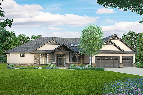Contemporary, Craftsman, Ranch House Plan 78437 with 3 Beds, 3 Baths, 3 Car Garage Elevation