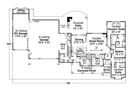 Craftsman, Prairie, Ranch House Plan 78439 with 3 Beds, 3 Baths, 4 Car Garage First Level Plan