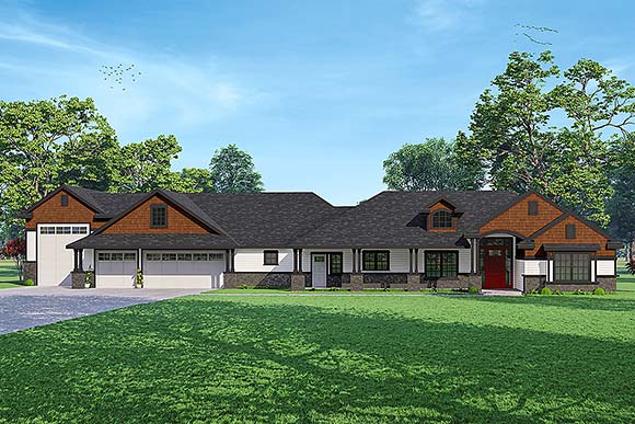 Craftsman, Prairie, Ranch House Plan 78439 with 3 Beds, 3 Baths, 4 Car Garage Elevation