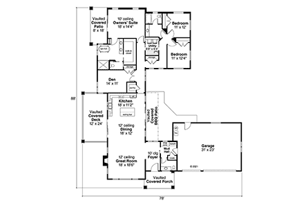 Contemporary House Plan 78448 with 3 Beds, 3 Baths, 3 Car Garage First Level Plan