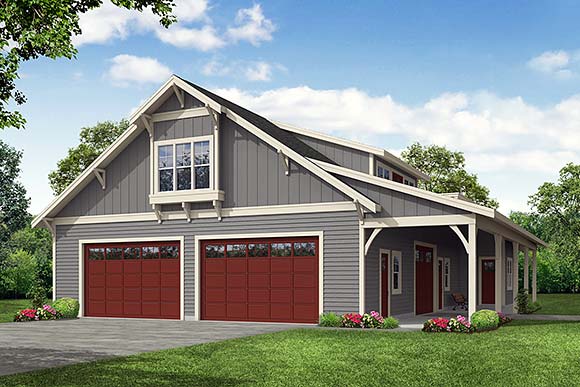 Bungalow, Country, Traditional Garage-Living Plan 78452 with 1 Beds, 3 Baths, 4 Car Garage Elevation
