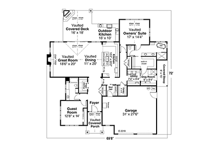 Cottage, Craftsman House Plan 78455 with 2 Beds, 2 Baths, 2 Car Garage First Level Plan