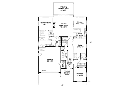 Contemporary, Ranch House Plan 78458 with 3 Beds, 3 Baths, 2 Car Garage First Level Plan