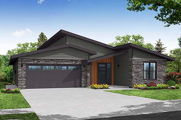 Contemporary, Ranch House Plan 78458 with 3 Beds, 3 Baths, 2 Car Garage Elevation