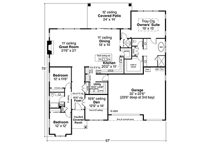 Contemporary House Plan 78461 with 3 Beds, 2 Baths, 3 Car Garage First Level Plan