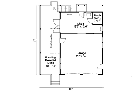 Cottage, Craftsman Garage-Living Plan 78469 with 2 Beds, 1 Baths, 2 Car Garage First Level Plan