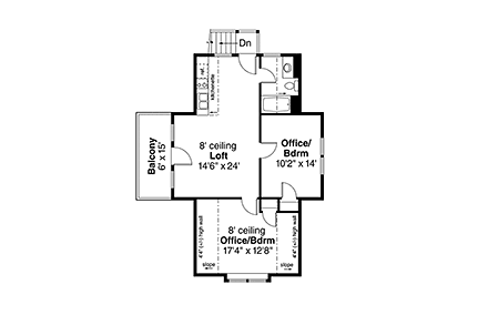 Cottage, Craftsman Garage-Living Plan 78469 with 2 Beds, 1 Baths, 2 Car Garage Second Level Plan