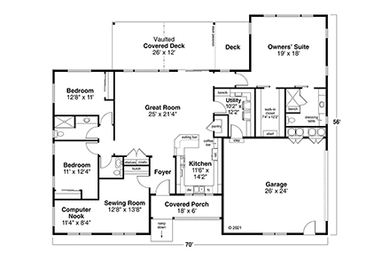 Country, Prairie, Ranch House Plan 78470 with 3 Beds, 3 Baths, 2 Car Garage First Level Plan