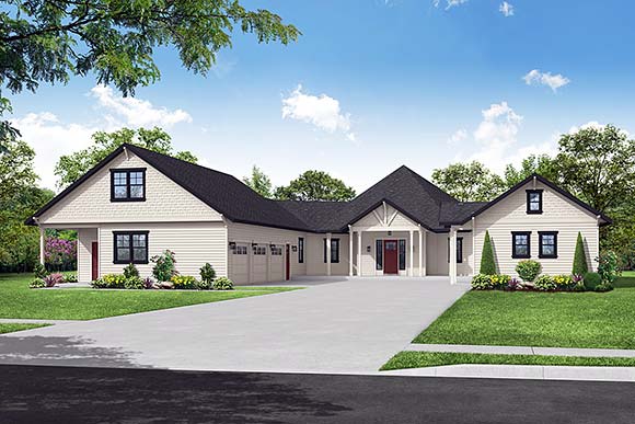 Craftsman, Prairie House Plan 78471 with 2 Beds, 3 Baths, 3 Car Garage Elevation